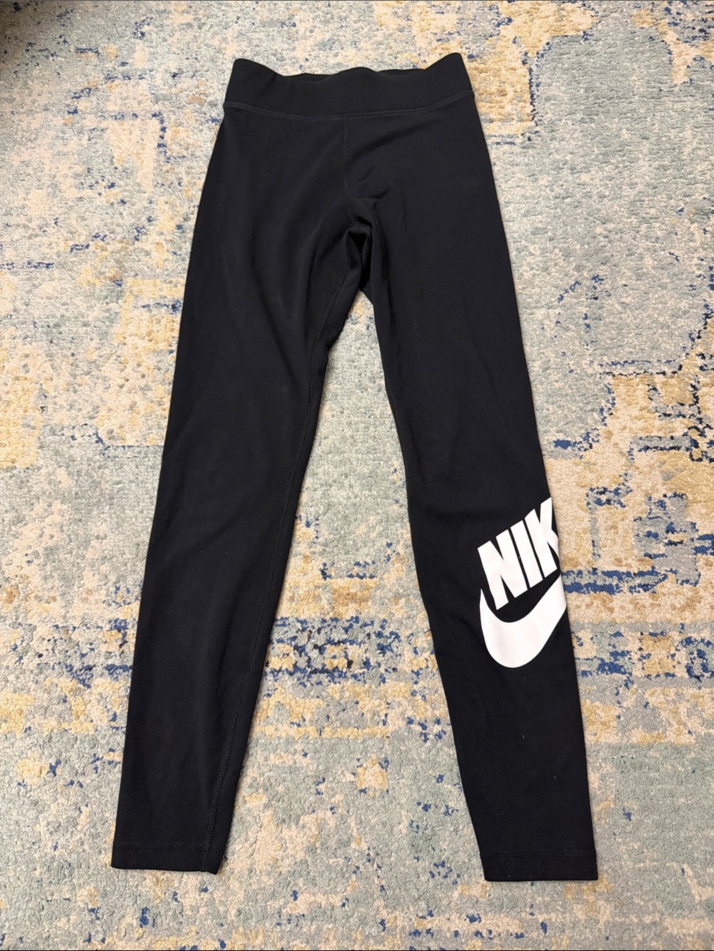 Nike Black Leggings with White Swoosh and Logo Print